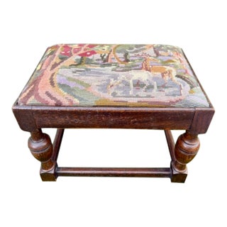 19th Century English Needlepoint Footstool For Sale