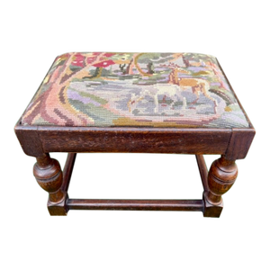 19th Century English Needlepoint Footstool