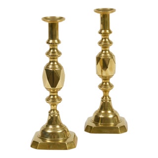 English Antique Brass "Ace of Diamonds" Candlesticks, a Pair For Sale