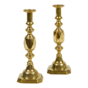 English Antique Brass "Ace of Diamonds" Candlesticks, a Pair