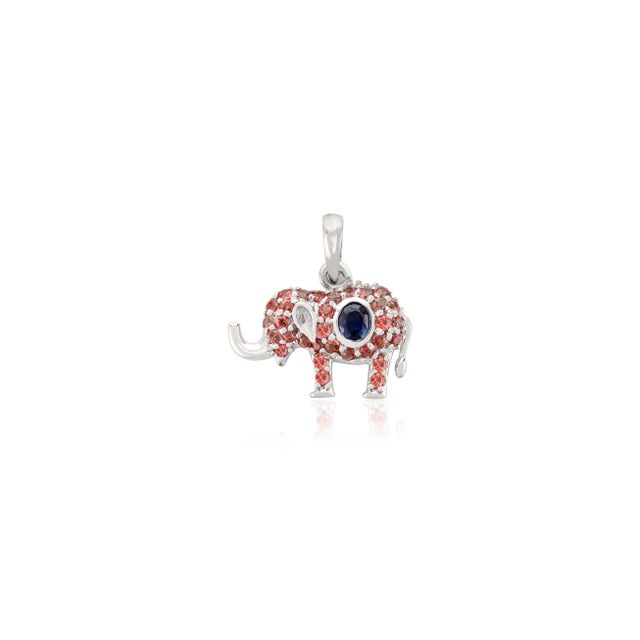 Art Deco 1.01ct Orange & Blue Sapphire Elephant Art Deco Pendant in 14k Gold For Sale - Image 3 of 7