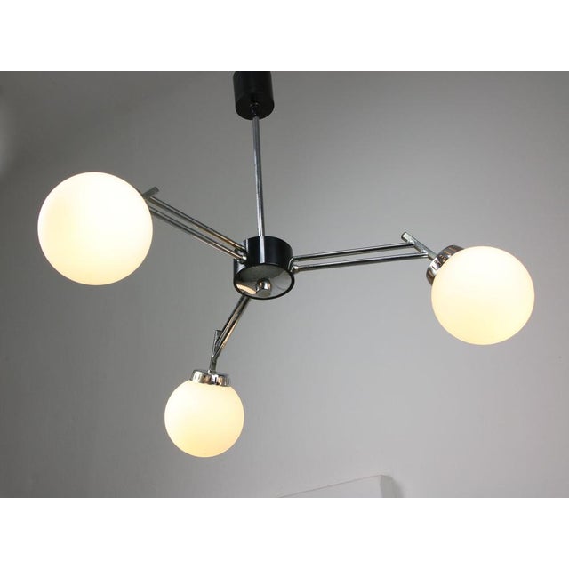 Italian Space Age Three-Arm Chandelier in Chrome and Opaline For Sale - Image 11 of 16
