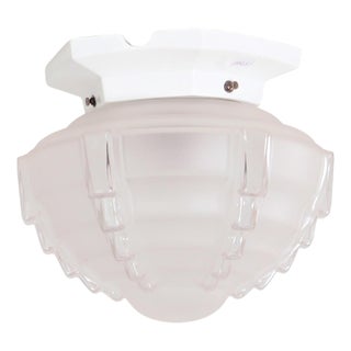 Art Deco Ceiling Lamp in Porcelain and Sandblasted Glass, 1930s For Sale