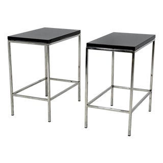 Pair of Minimalist Chrome Side Tables With Granite Tops For Sale