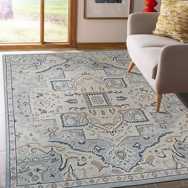 10x14 Unique Comfortable Blue Traditional Floral Hand Knotted Wool Carpet Rug For Sale - Image 4 of 6