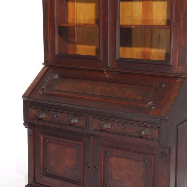 Wood Antique Renaissance Revival Walnut & Burl Secretary Desk C1880 For Sale - Image 7 of 12