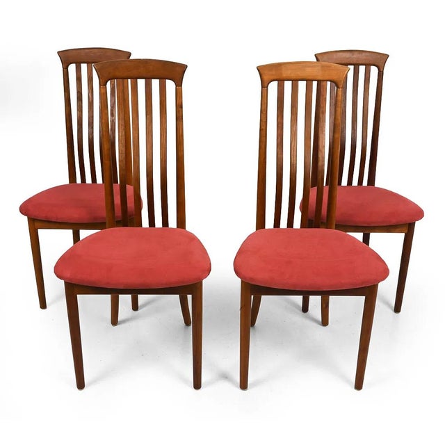 A fine set of 4 Danish teak dining chairs. The chairs are very well made and have an appealing design. The chairs could be...