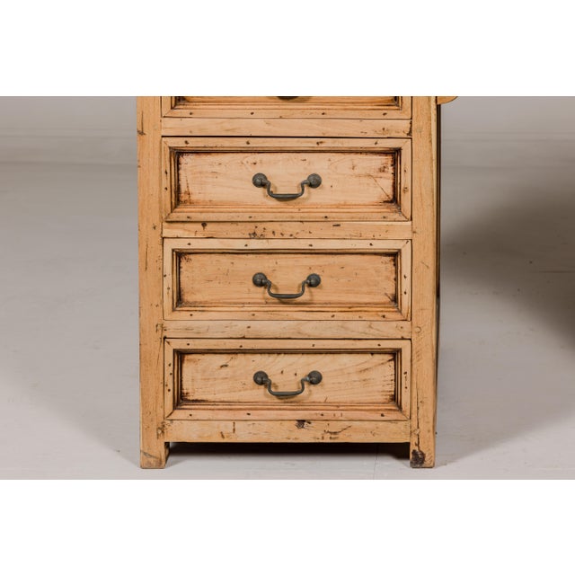 Wood Teak Kneehole Desk with Eight Drawers and Custom Bleached Finish For Sale - Image 7 of 12