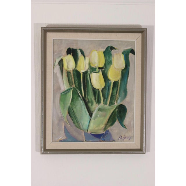 Hans Ripa, Yellow Tulips, 1960s, Oil on Canvas, Framed For Sale - Image 15 of 15