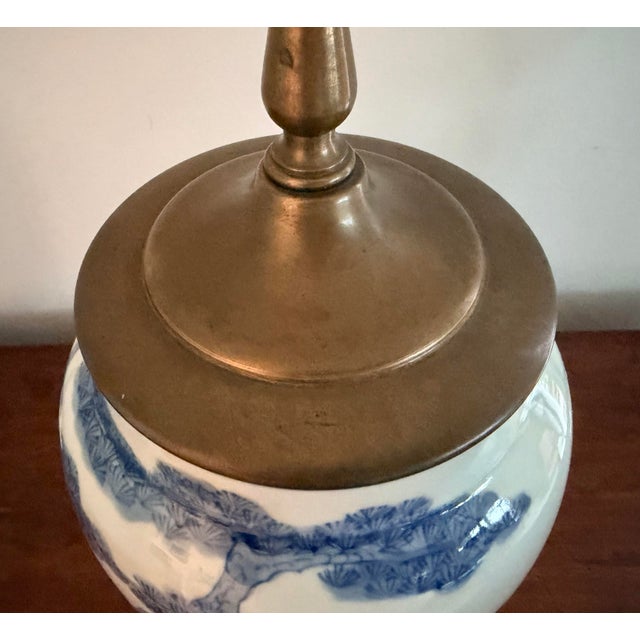 Blue and White Antique Chinese Porcelain Vase Made to Lamp For Sale - Image 9 of 12