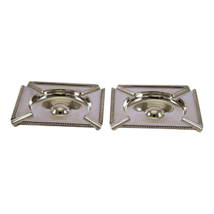 1970’s Vintage/New Silverplate Cigar Ashtrays, Square With Gadroon Mount- Set of 2