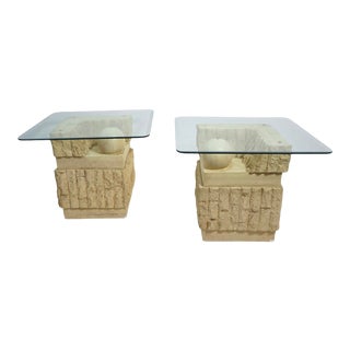 Brutalist Cast Plaster and Glass End Side Tables Circa 1970/1980s For Sale