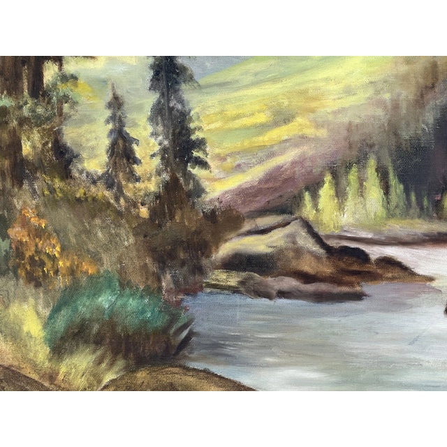 Fabulous vintage oil on canvas landscape of a lovely wooded scene with a river, likely first quarter of the 20th century....