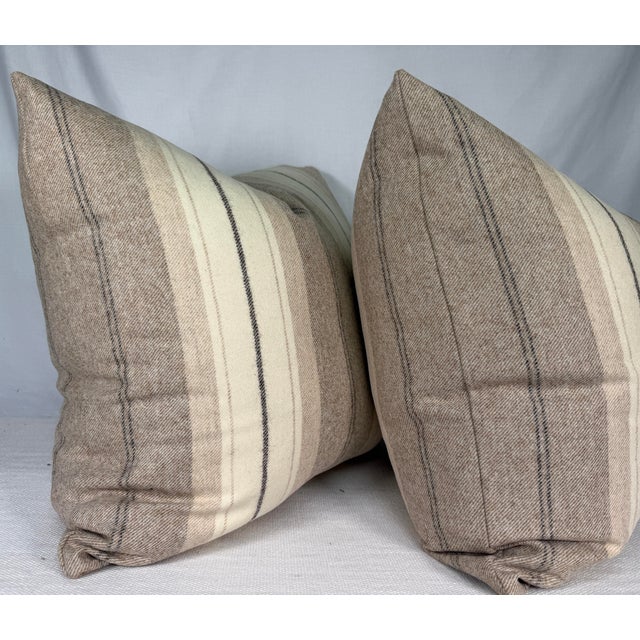 Transitional Neutral Wool Stripe 22" Pillows-a Pair For Sale - Image 3 of 3