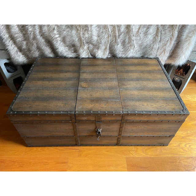 Casella Horchow Rustic Mocha Oak Trunk Coffee Table For Sale - Image 4 of 13