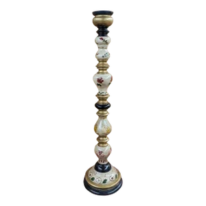 Late 20th Century German Hand-Painted and Decorated Wood Pillar Candlestick