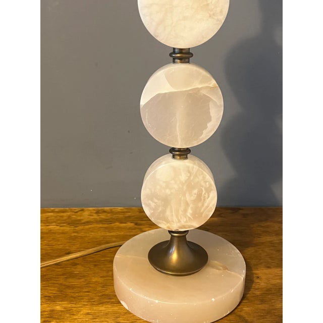 Vintage Alabaster & Brass Table Lamp For Sale - Image 4 of 8