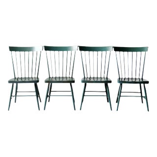 Vintage Painted Pine Dining Chairs Set 4 For Sale