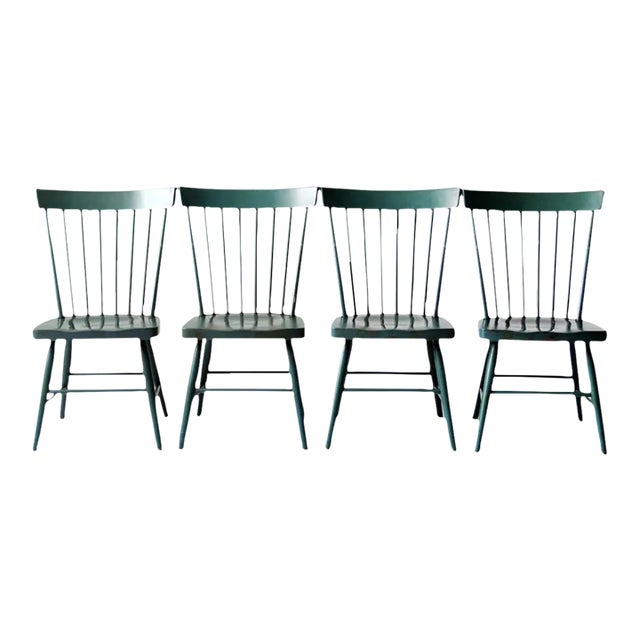 Vintage Painted Pine Dining Chairs Set 4 For Sale