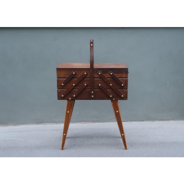 Brown French Mid-Century 1960 Sewing Box For Sale - Image 8 of 11