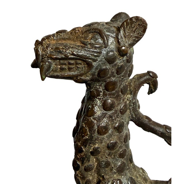Old Antique Benin Bronze African Leopard Head Sculpture For Sale - Image 10 of 12