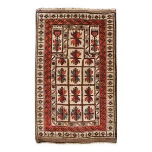 Mid 20th Century Mid-Century Vintage Beluch Rug With All-Over Diamond Pattern in Red and Charcoal
