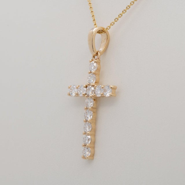 Lab Diamond Cross Pendant in Solid 14k Gold – 3mm Elegant Minimalist Jewelry For Sale In Columbus - Image 6 of 7
