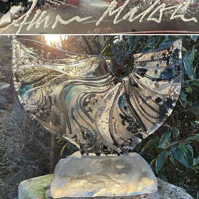 A substantial abstract art glass sculpture by British glass artist Allister Malcolm, signed and dating to circa 2013....