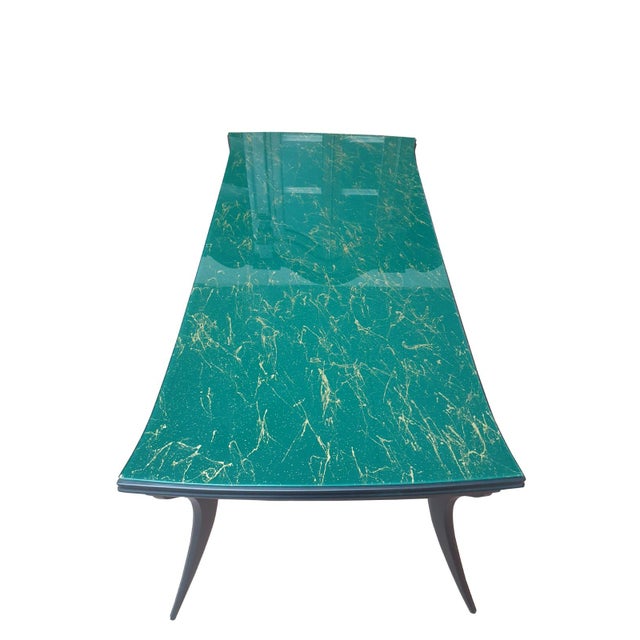 Vintage Table with Green Faux-Marble Glass Top and Curved Legs, 1950s For Sale - Image 4 of 11