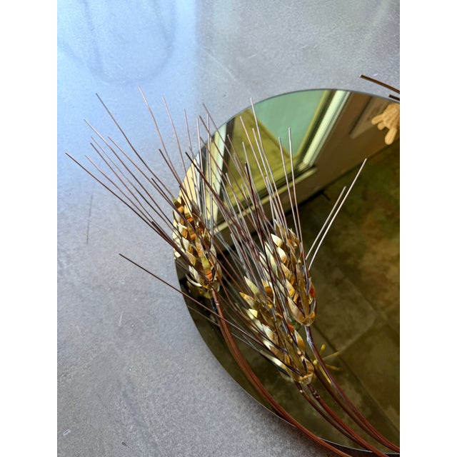 Metal Vintage Curtis Jere Wheat Sheaf Large Wall Mirror Metal Sculpture Regency For Sale - Image 7 of 16