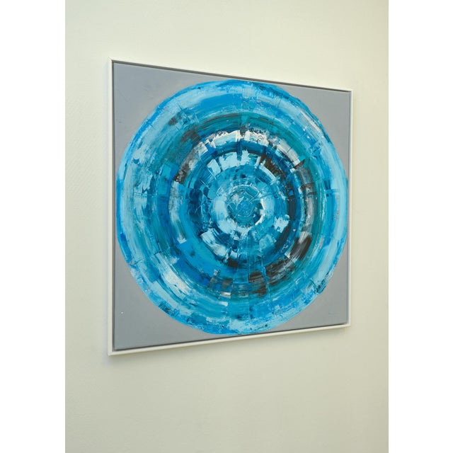 Blue and Red Circles on Gray, Set of 2, Contemporary Paintings on Canvas, Framed For Sale - Image 4 of 12