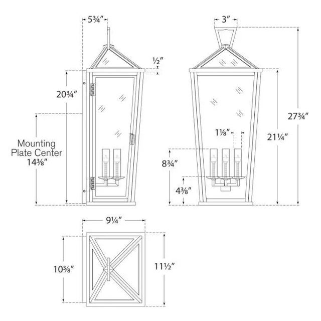 Transitional Chapman & Myers for Visual Comfort Signature Darlana Large Tall 3/4 Wall Lantern in Bronze with Clear Glass For Sale - Image 3 of 3
