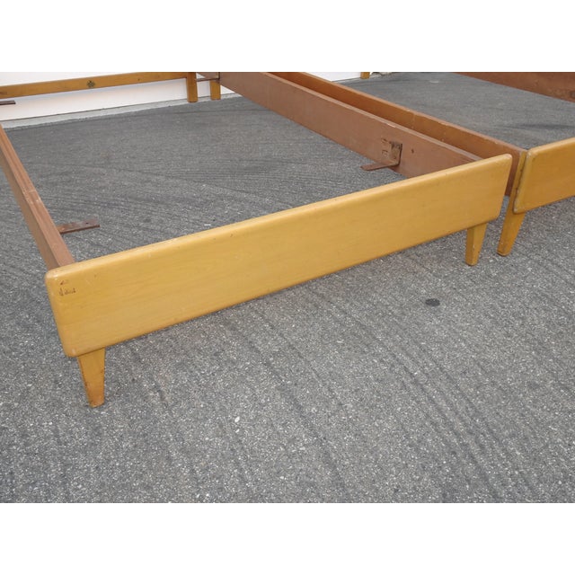 Vintage Mid Century Modern Twin Heywood Wakefield Bed Frames Twin Headboards For Sale - Image 9 of 12
