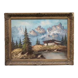 1930s Oil on Canvas Painting Mountainscape