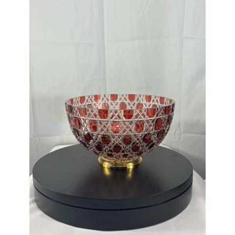 Faberge Court Collection Ruby Red Overlay Crystal Bowl, Presentation Box and Certificate of Authentication For Sale - Image 9 of 9