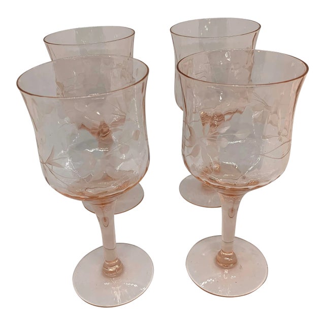 1940s Pink Depression Wine Glasses- Set of 4 For Sale