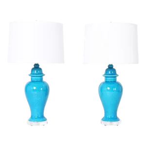 Pair of Mid-Century Style Turquoise Table Lamps