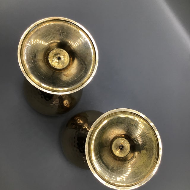 Vintage Handmade Brass Pitcher and 2 Hand Pounded Brass Wine/Water Goblets-Set of 3 For Sale - Image 12 of 12