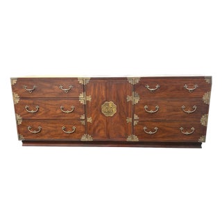 Vintage 80” MCM Henredon Pan Asian Brass Mounted Credenza Dresser For Sale
