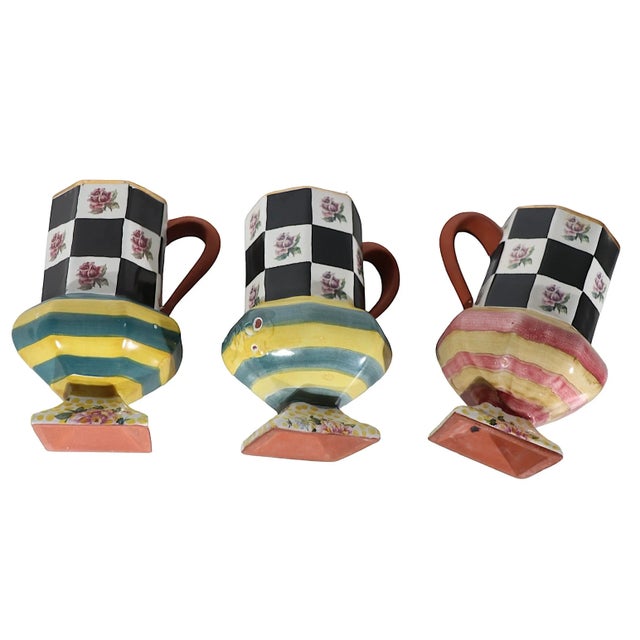 Black Group of Three Pedestal Coffee Tea Mugs by McKenzie Childs C 1995 For Sale - Image 8 of 12