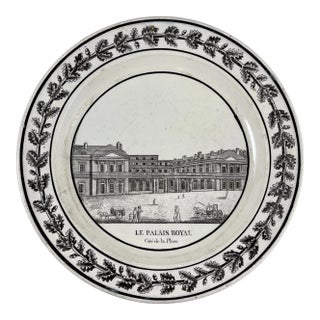 Antique Montereau French Creamware Faïence Le Palais Royal Architecture Plate For Sale