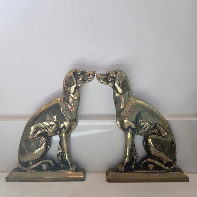 Vintage Heavy Brass and Cast Iron Seated Hunting Dog Bookends / Doorstops - Pair For Sale - Image 11 of 12