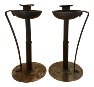 Hammered Coberg Arts & Crafts Candlesticks - a Pair