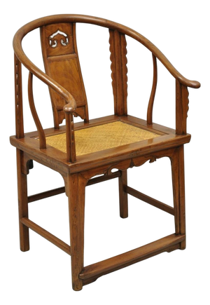 Antique Chinese Elm Hardwood Horseshoe Oriental Huanghuali Lounge Arm Chair