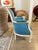 Beautiful 1940's vintage French Louis XVI style painted Bergere with blue upholstery, nail head trim, and lovely...