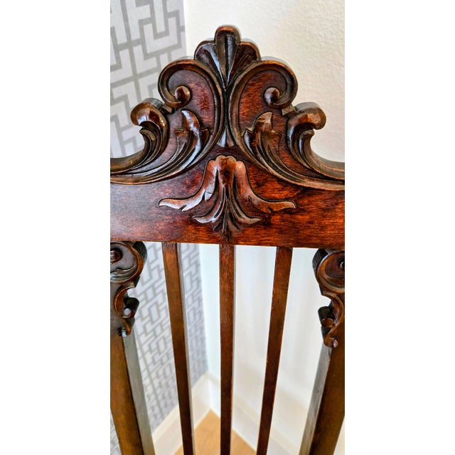 Antique Victorian High-Back Carved Wood Chair — Ornate Scrollwork & Cabriole Legs For Sale - Image 4 of 11
