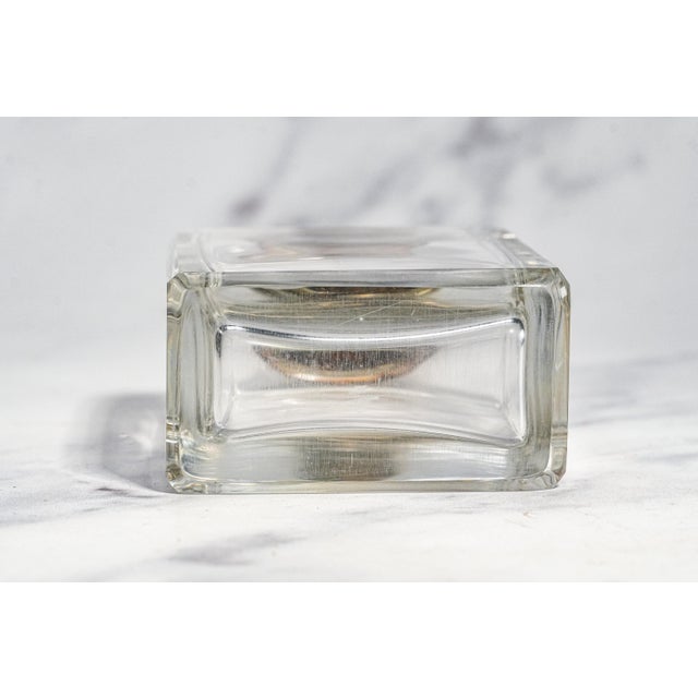 Unusual English Crystal Antique Scent Perfume Cologne Bottle Sterling Silver Engine Turned Lid Victorian Luxury Home Decor For Sale - Image 11 of 11