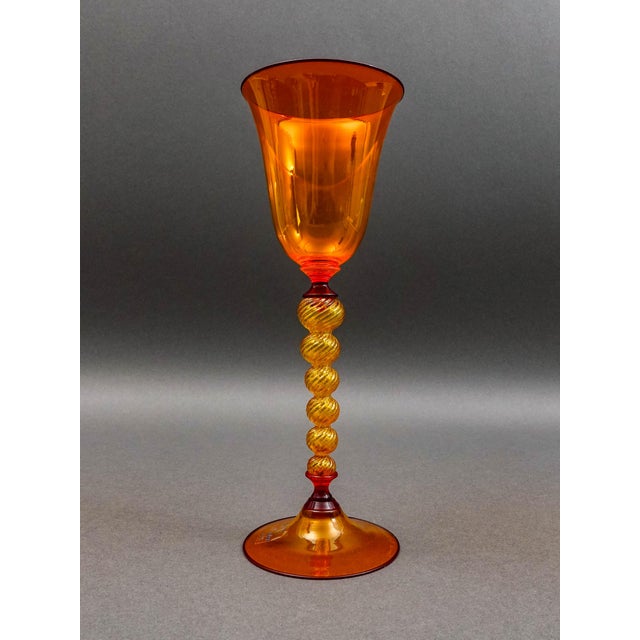 Mid 20th Century Mid 20th Century DF Glassworks Murano Italy Davide Fuin Hand Blown Art Glass Goblet Chalice Flute For Sale - Image 5 of 10