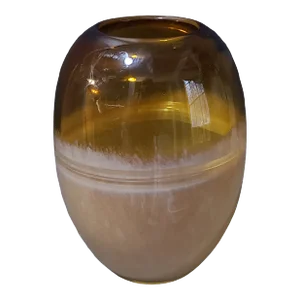 Vintage Mid Century Modern Italian Hand-Blown Art Glass Two Tone Amber & Cream Vase