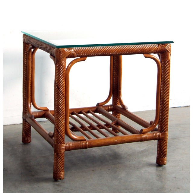 Vintage Hollywood Regency Bamboo & Rattan Side / Occasional Table